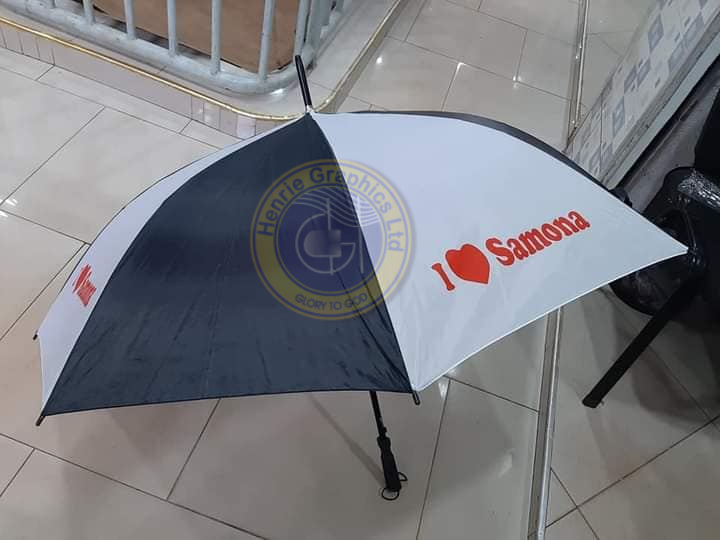 A branded umbrella by Henrie Graphics Limited